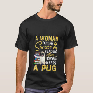 Womens Bookaholic Lady Cute Pug Mum Bookworm Dog T-Shirt