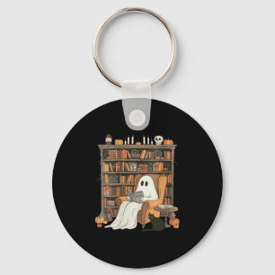 Womens Bookish Ghost Haunted Library Cat Bookworm  Key Ring
