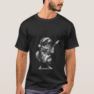 Womens Border Collie Playing Guitar Christmas Dog  T-Shirt