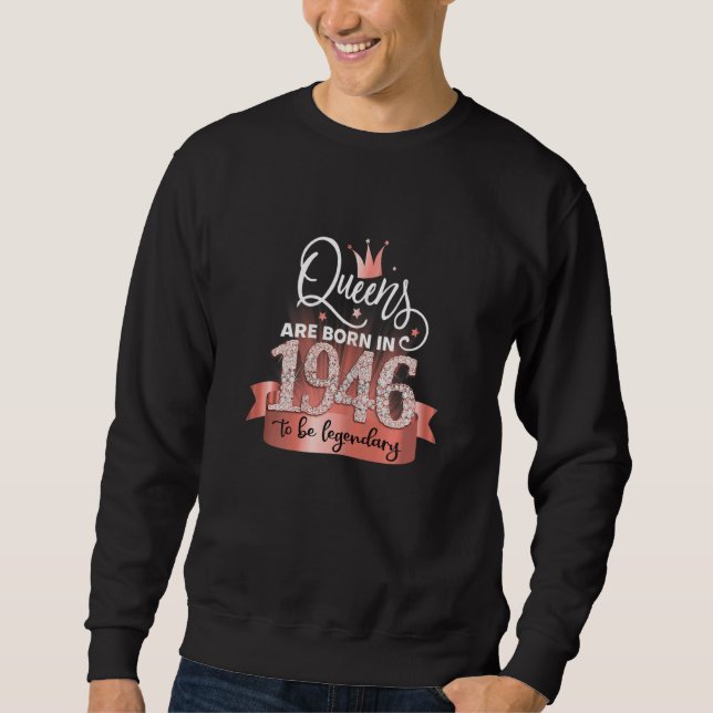 Womens Born In 1946 I Elegant Black Rose Party Out Sweatshirt (Front)