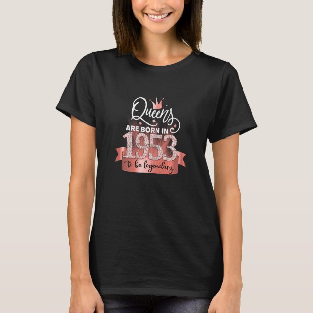 Womens Born In 1953 I Elegant Black Rose Party Out T-Shirt (Front)