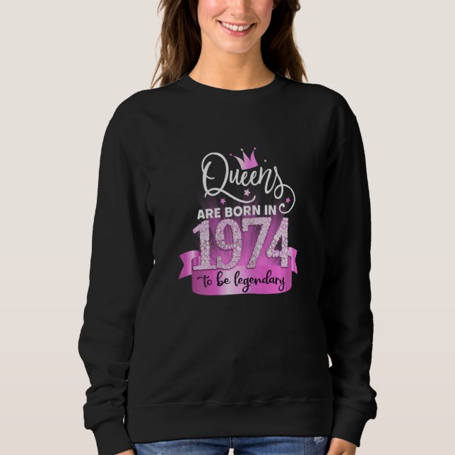 Womens Born In 1974 I Elegant Pink Black Party Out Sweatshirt (Front)