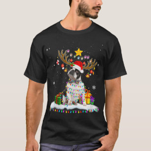 Womens Boston Terrier Dog Christmas Tee Reindeer C