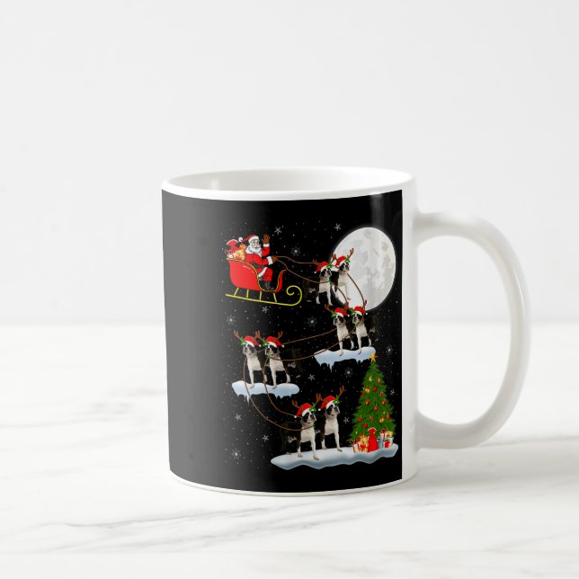 Womens Boston Terrier Dog Santa Sleigh Flying Funn Coffee Mug (Right)