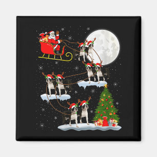 Womens Boston Terrier Dog Santa Sleigh Flying Funn Magnet