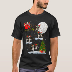 Womens Boston Terrier Dog Santa Sleigh Flying Funn T-Shirt