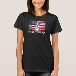 Womens Boston Terrier Mum American Flag Mother's T-Shirt