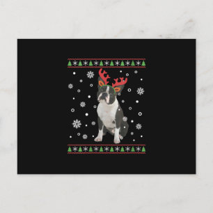 Womens Boston Terrier Xmas Ugly Christmas Sweater Holiday Postcard