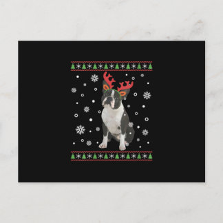 Womens Boston Terrier Xmas Ugly Christmas Sweater Holiday Postcard