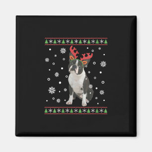 Womens Boston Terrier Xmas Ugly Christmas Sweater Magnet