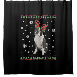 Womens Boston Terrier Xmas Ugly Christmas Sweater Shower Curtain