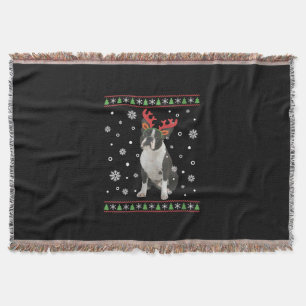 Womens Boston Terrier Xmas Ugly Christmas Sweater Throw Blanket