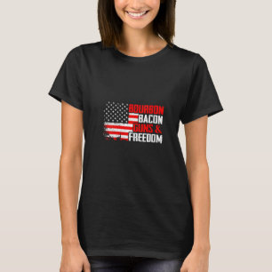 Womens Bourbon Bacon & Freedom USA American Flag F T-Shirt