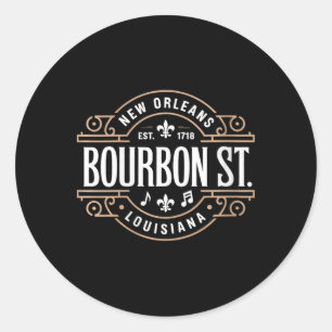 Womens Bourbon Street New Orleans Music Est 1718 V Classic Round Sticker