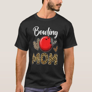 Womens Bowling Mum Leopard Heart Game Day Mothers T-Shirt
