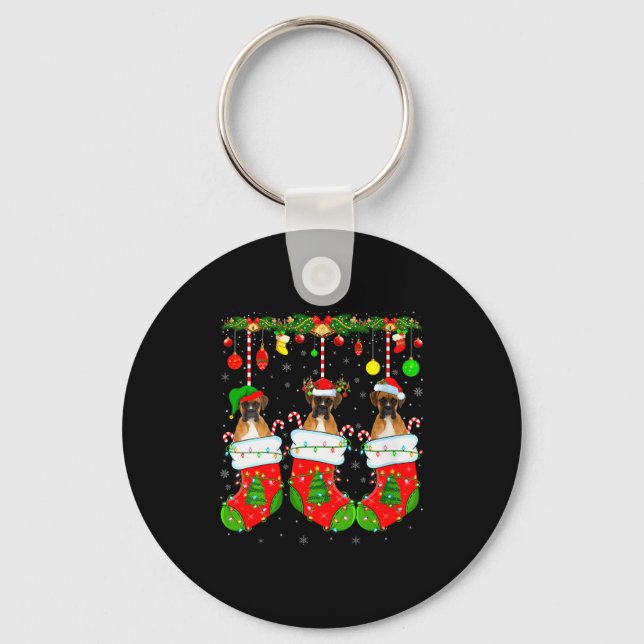 Womens Boxer Dog In Christmas Socks Funny Pet Dog  Key Ring (Front)