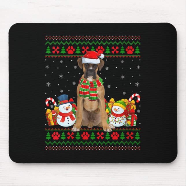 Womens Boxer Dog Ugly Christmas Sweaters Funny Pet Mouse Pad (Front)