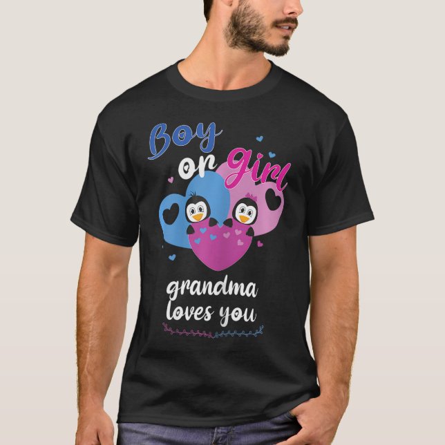 Womens Boy Or Girl Grandma Loves You Penguin Gende T-Shirt (Front)