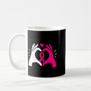 Women's breast cancer awareness heart hands pink coffee mug