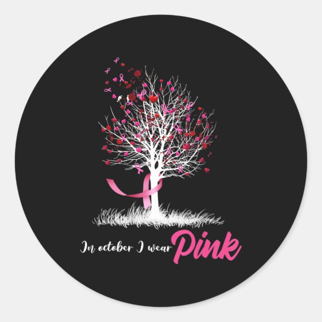 Womens Breast Cancer Awareness, In October We Wear Classic Round Sticker (Front)