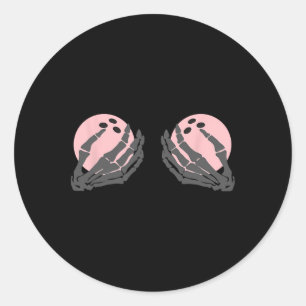 Women's Breast Cancer Awareness Skeleton Hands Bow Classic Round Sticker
