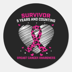 Womens Breast Cancer Survivor 5 Years Cancer Free Classic Round Sticker