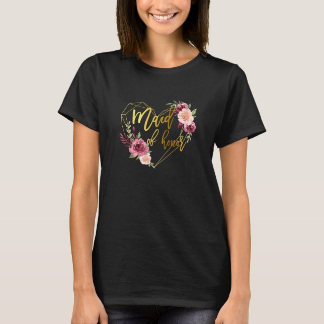 Womens Bridal Team Matching Floral Graphic Maid Of T-Shirt (Front)