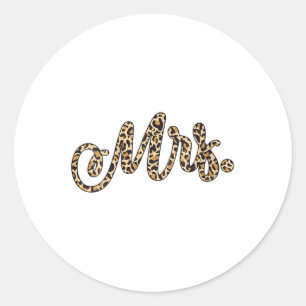 Womens Bride Groom Mrs Leopard Print Wedding Match Classic Round Sticker