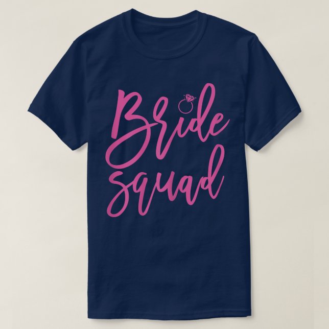 Womens Bride Squad Pink Ring Graphics Handwritten  T-Shirt (Design Front)