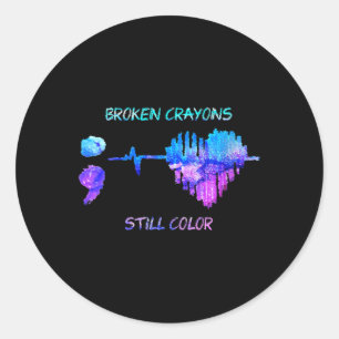 Womens Broken Crayons Is Still Colour Heartbeat Su Classic Round Sticker