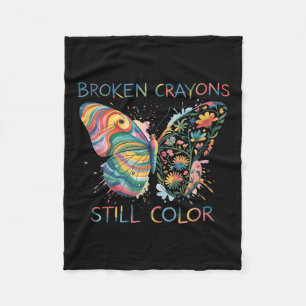 Womens Broken Crayons Still Color Rainbow Butterfl Fleece Blanket