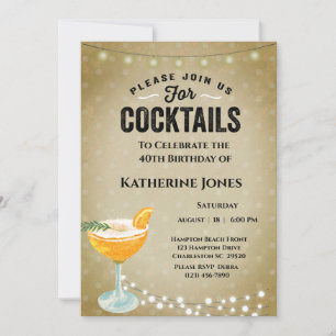 Women's Brown 40th Birthday Cocktail Party  Invitation