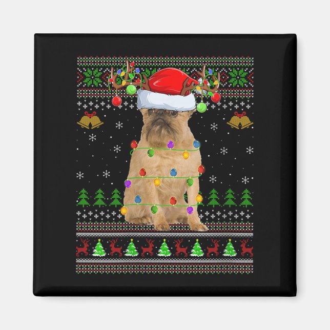 Womens Brussels Griffon Dog Ugly Christmas Sweater Magnet (Front)