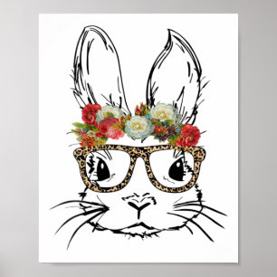 Womens Bunny Leopard Gles With Flower Crown For Ea Poster