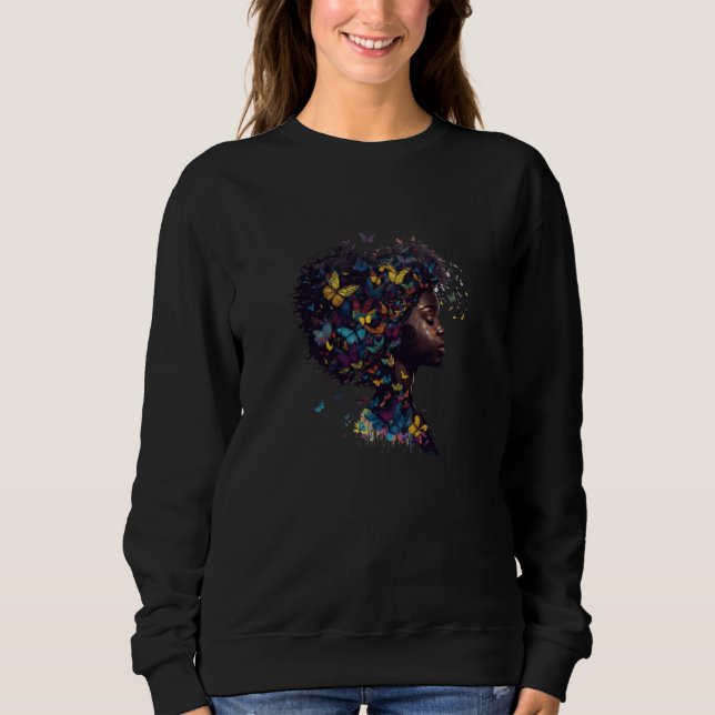 Womens Butterflies Afro Black Women African Americ Sweatshirt (Front)
