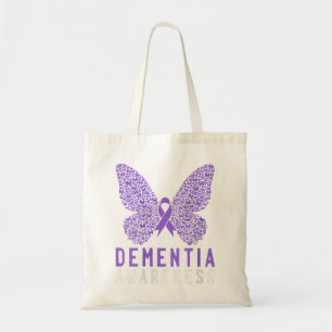 Womens Butterfly Dementia Awareness Purple Ribbon Tote Bag