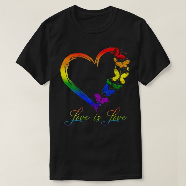 Womens Butterfly Heart Rainbow Love Is Love LGBT G T-Shirt (Design Front)