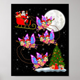 Womens Butterfly Santa Sleigh Flying Funny Magical Poster