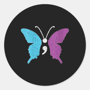 Womens Butterfly Semicolon Purple & Teal Suici Classic Round Sticker