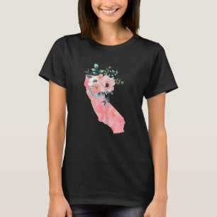 Womens California Pink Floral Map Girls Women Bir T-Shirt