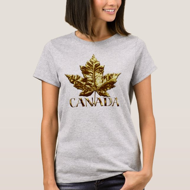 Womens Canada Souvenir T-shirt Gold Maple Leaf (Front)
