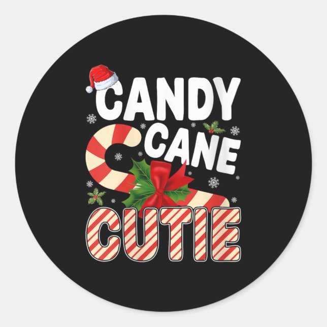 Womens Candy Cane Christmas Pajamas Xmas Santa Hat Classic Round Sticker (Front)