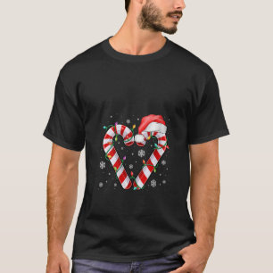 Womens Candy Cane Heart Christmas Lights Santa Hat T-Shirt