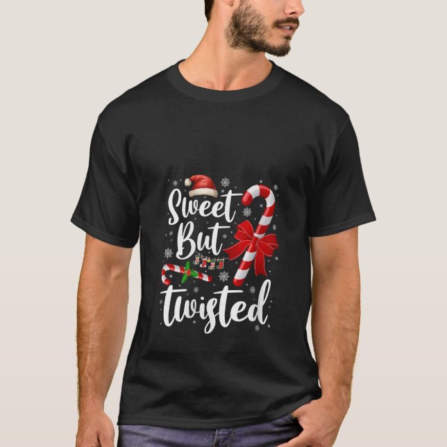 Womens Candy Cane Lovers Christmas Sweet But Twist T-Shirt (Front)