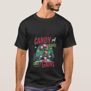 Womens Candy Canes Sweet Gains Funny Gym Workout C T-Shirt
