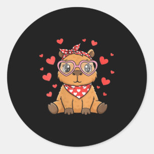 Womens Capybara Valentines Day Girl Hearts Valenti Classic Round Sticker