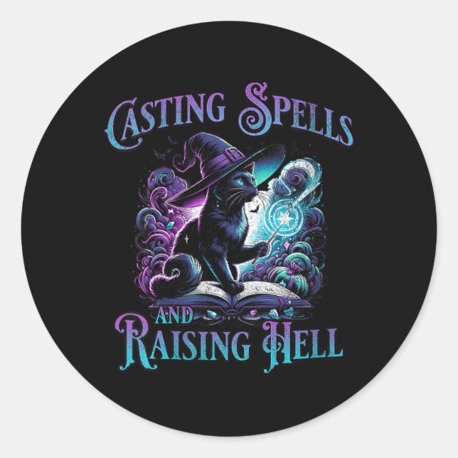 Womens Casting Spells And Raising Hell Black Cat Classic Round Sticker (Front)