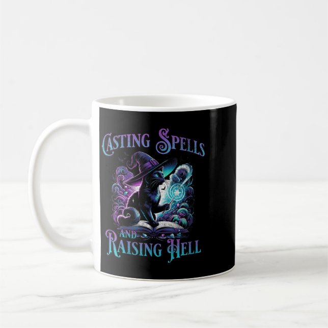 Womens Casting Spells And Raising Hell Black Cat Coffee Mug (Left)