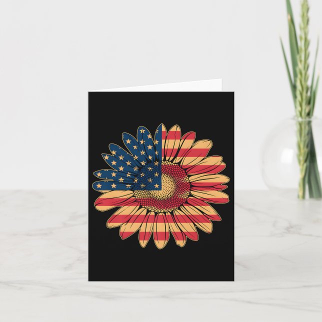 Womens Casual Flower American Flag Stars And Strip Card (Front)