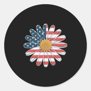 Womens Casual Flower American Flag Stars And Strip Classic Round Sticker